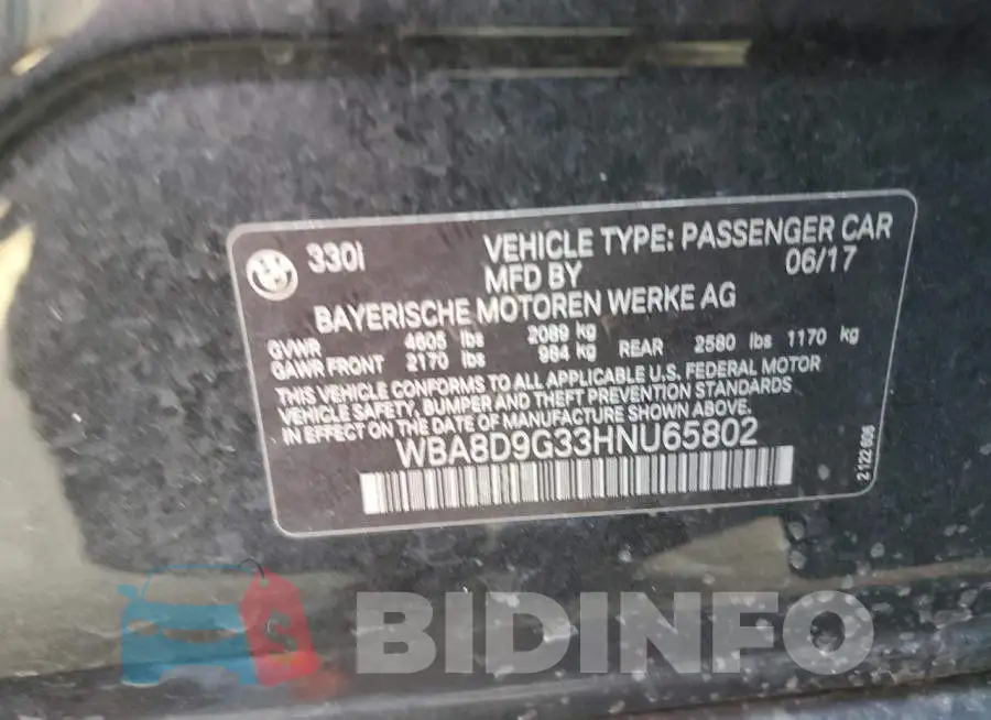 WBA8D9G33HNU65802 Photo# 12