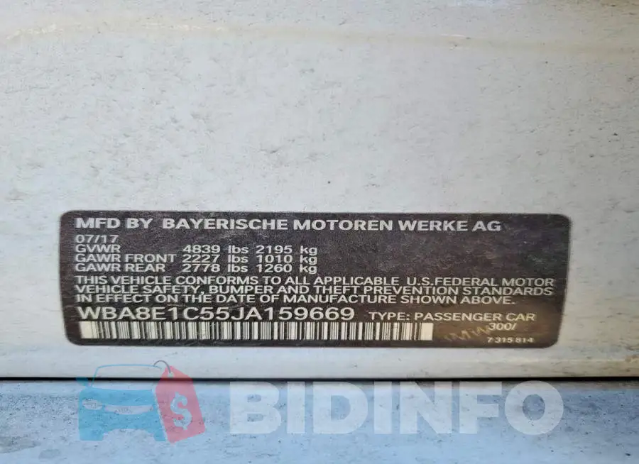 WBA8E1C55JA159669 Photo# 12