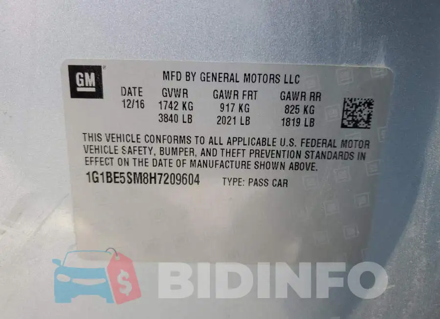 1G1BE5SM8H7209604 Photo# 12