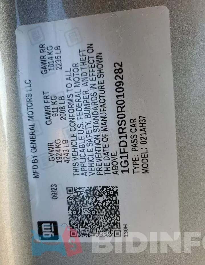 1G1FD1RS0R0109282 Photo# 12