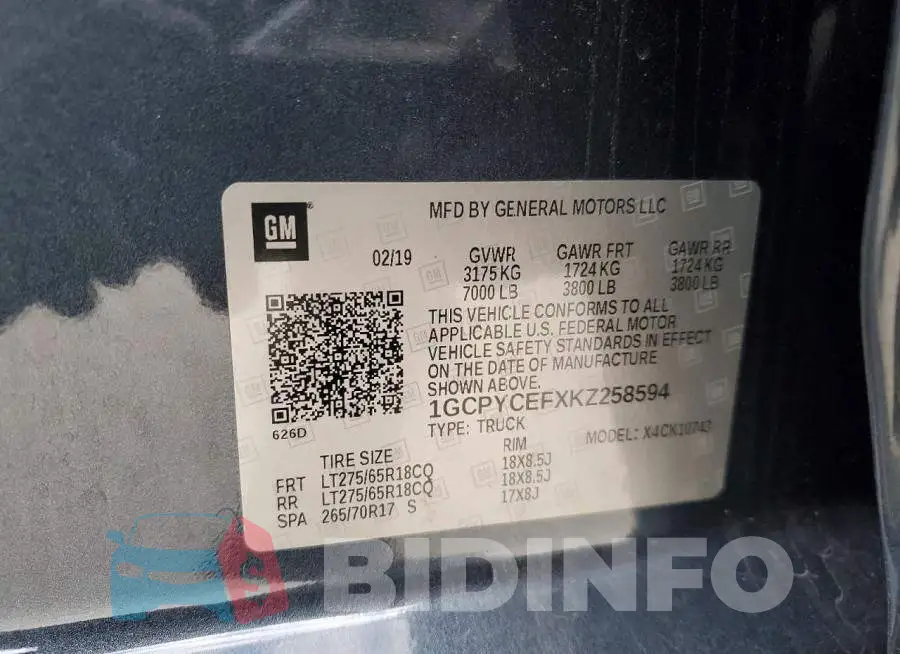 1GCPYCEFXKZ258594 Photo# 12