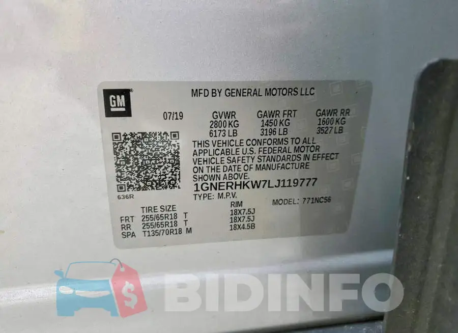 1GNERHKW7LJ119777 Photo# 13