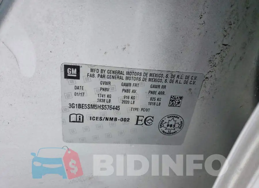 3G1BE5SM5HS576445 Photo# 12