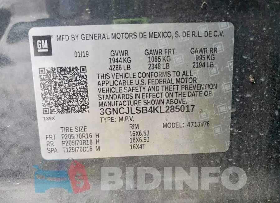3GNCJLSB4KL285017 Photo# 12