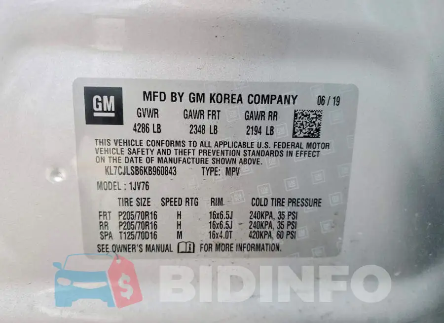 KL7CJLSB6KB960843 Photo# 14