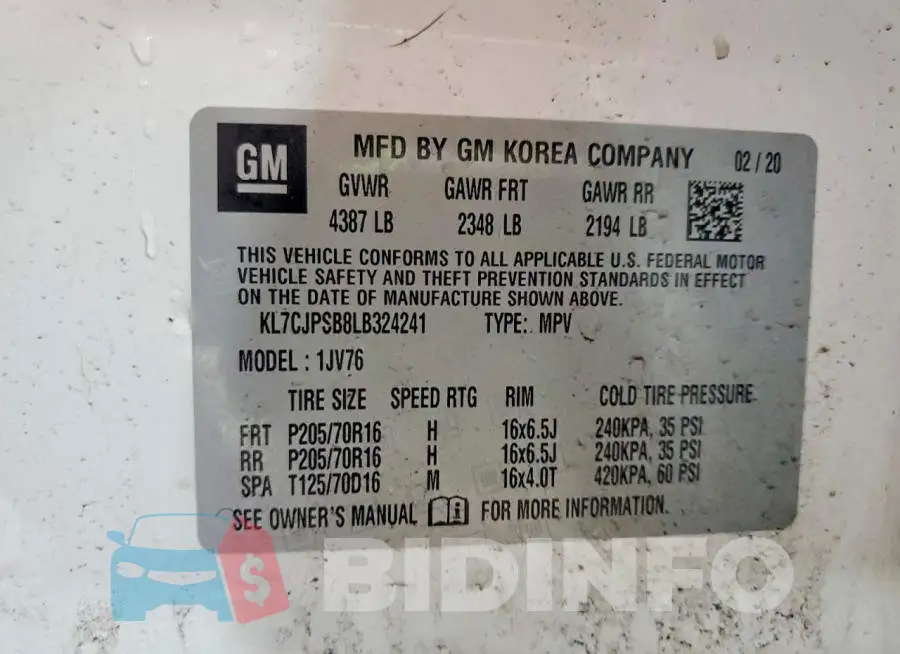 KL7CJPSB8LB324241 Photo# 13