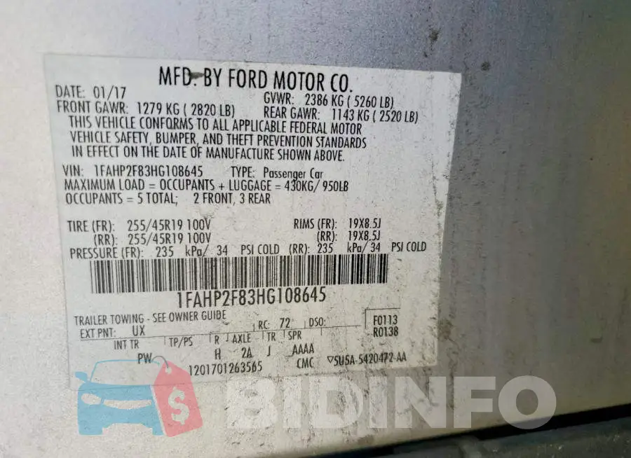 1FAHP2F83HG108645 Photo# 12