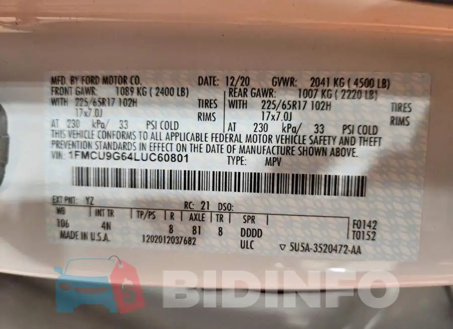 1FMCU9G64LUC60801 Photo# 12