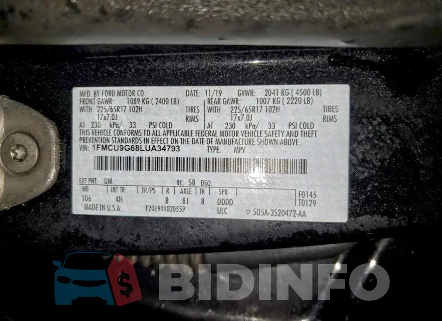 1FMCU9G68LUA34793 Photo# 13