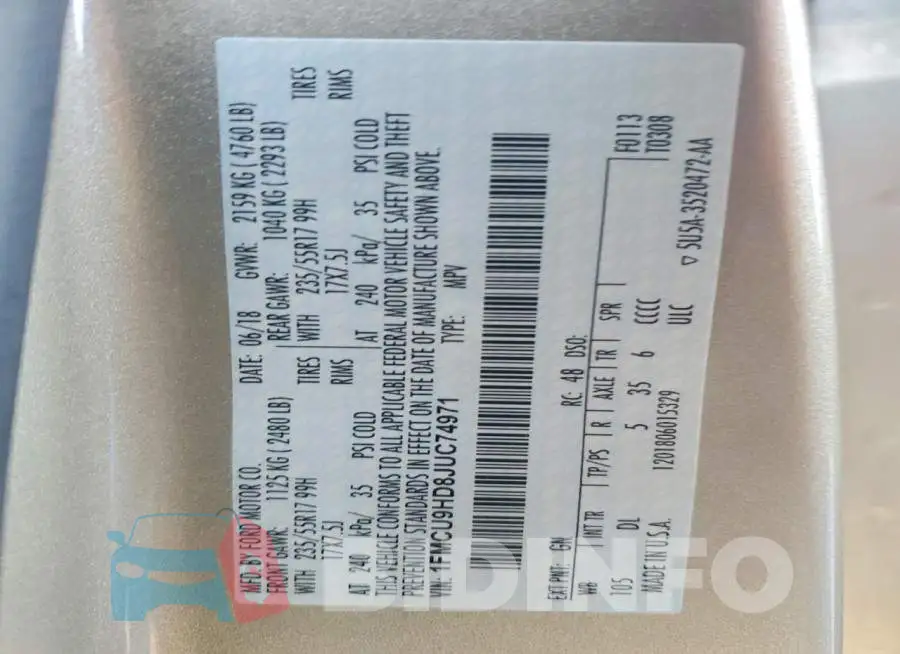1FMCU9HD8JUC74971 Photo# 14