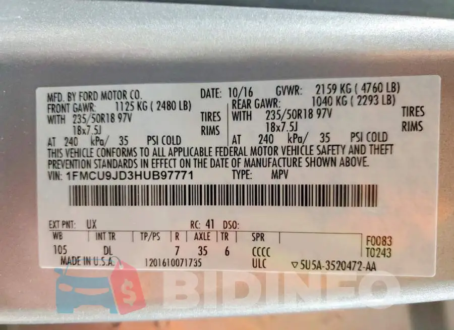 1FMCU9JD3HUB97771 Photo# 13