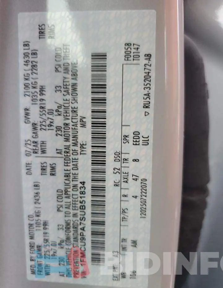 1FMCU9PA7SUB51834 Photo# 13