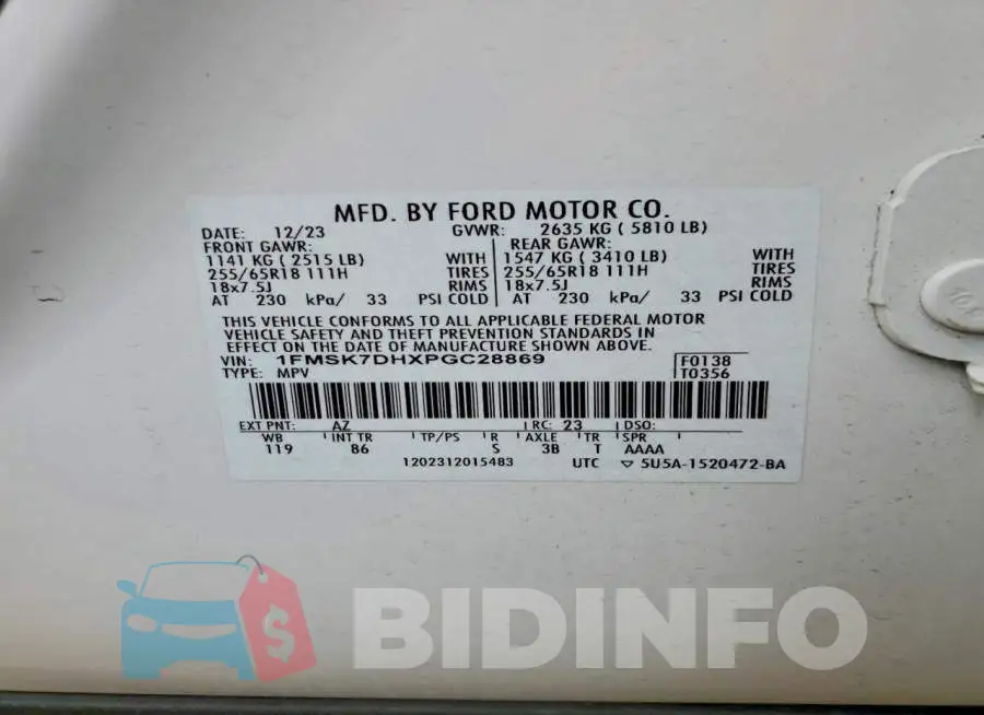 1FMSK7DHXPGC28869 Photo# 13