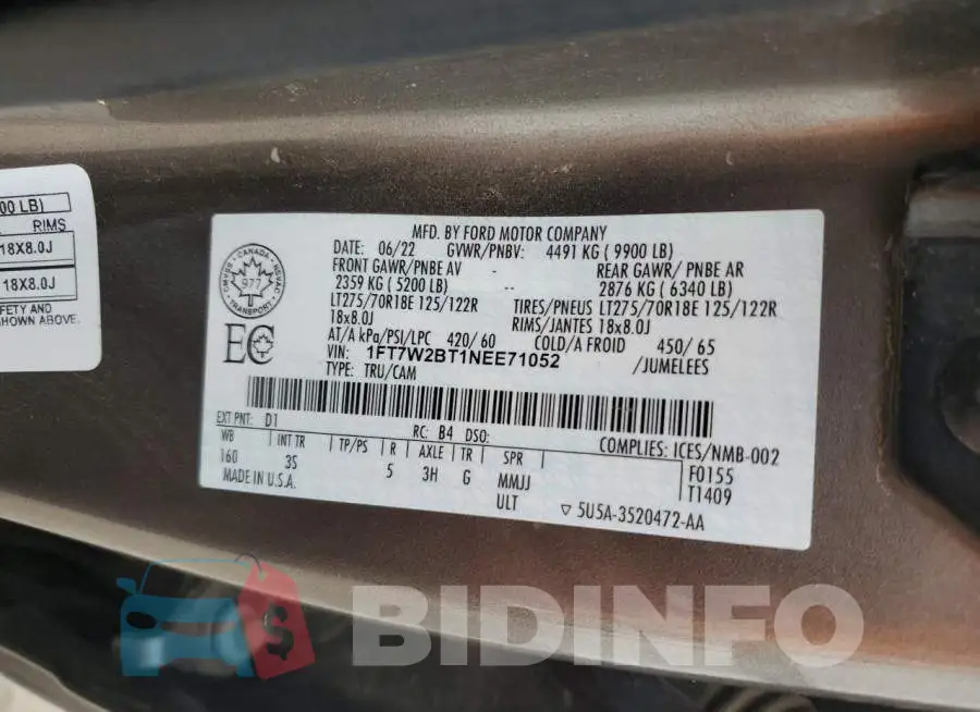1FT7W2BT1NEE71052 Photo# 12