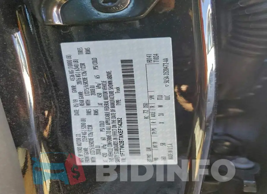1FT7W2BTXKEF14282 Photo# 12