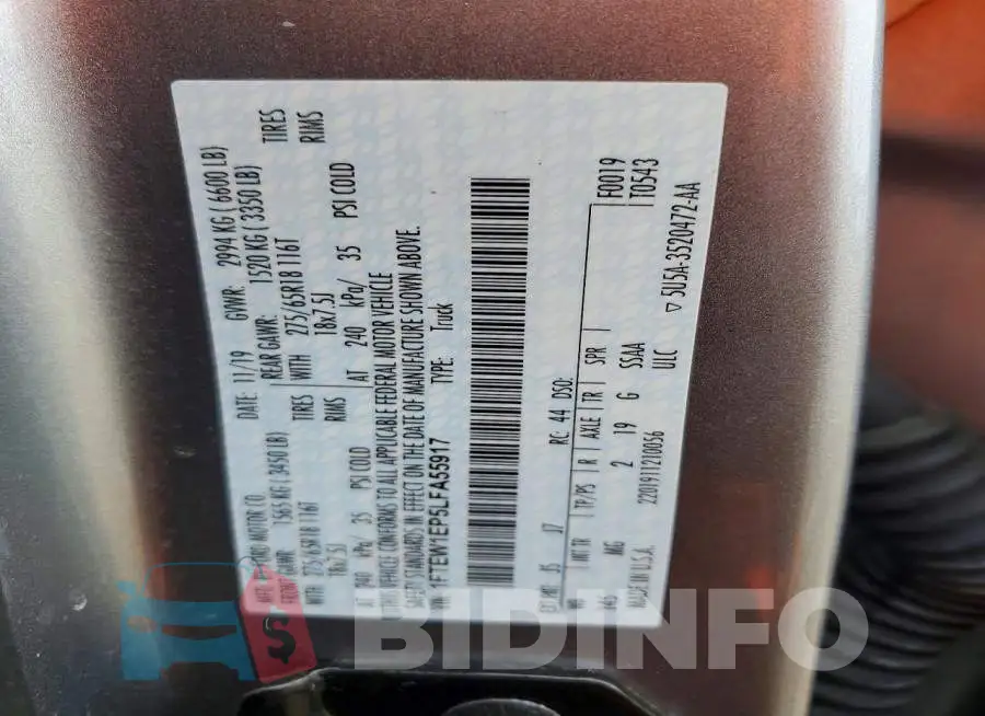 1FTEW1EP5LFA55917 Photo# 12