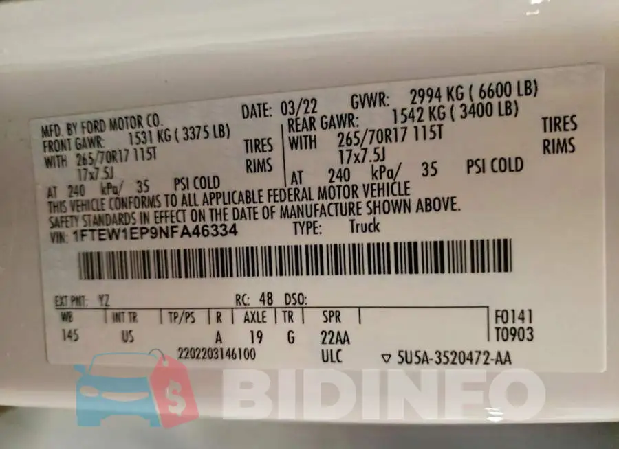 1FTEW1EP9NFA46334 Photo# 13