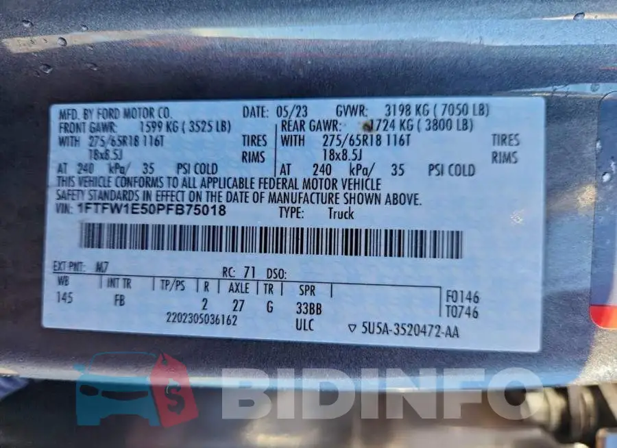 1FTFW1E50PFB75018 Photo# 13