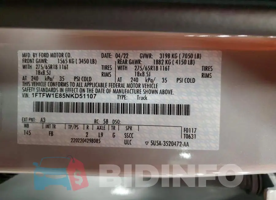 1FTFW1E85NKD51107 Photo# 12