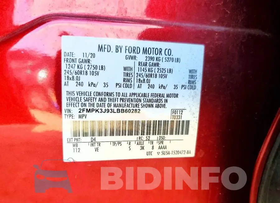 2FMPK3J93LBB60282 Photo# 12