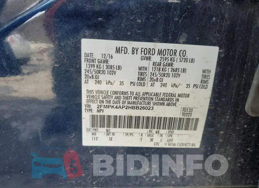 2FMPK4AP2HBB26023 Photo# 13