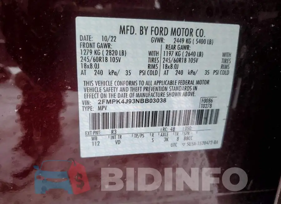 2FMPK4J93NBB03038 Photo# 14