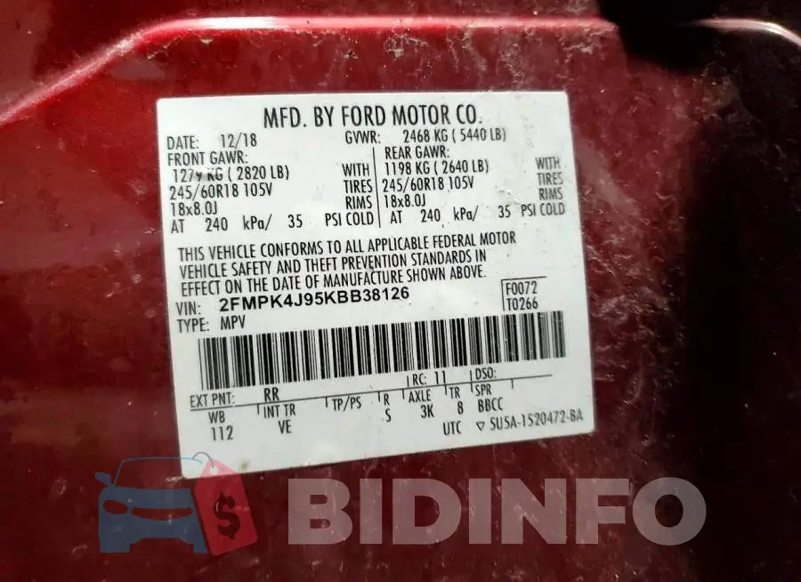 2FMPK4J95KBB38126 Photo# 13