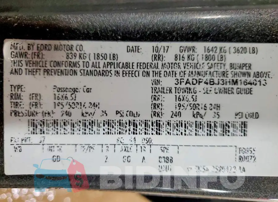 3FADP4BJ3HM164013 Photo# 12