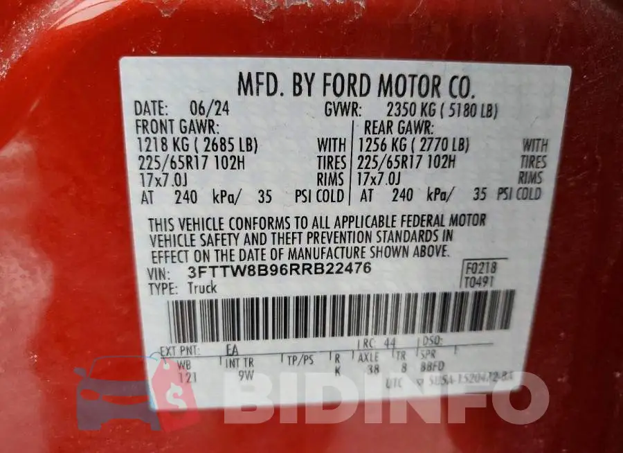3FTTW8B96RRB22476 Photo# 13