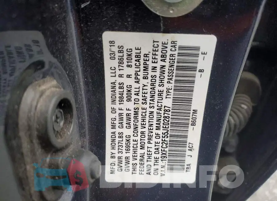 19XFC2F55JE028787 Photo# 12