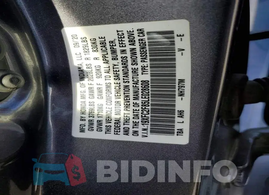 19XFC2F85LE028608 Photo# 12