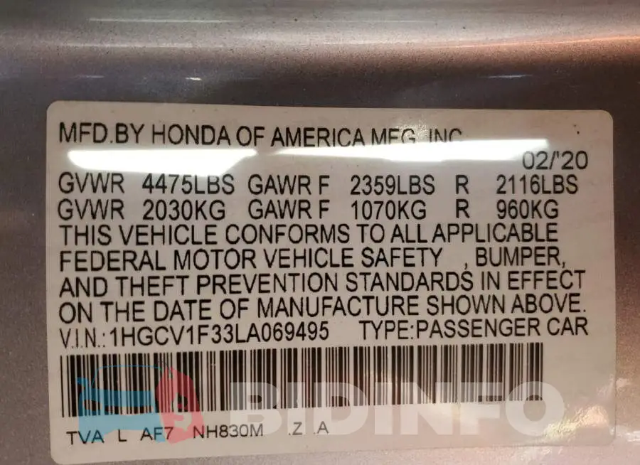 1HGCV1F33LA069495 Photo# 12