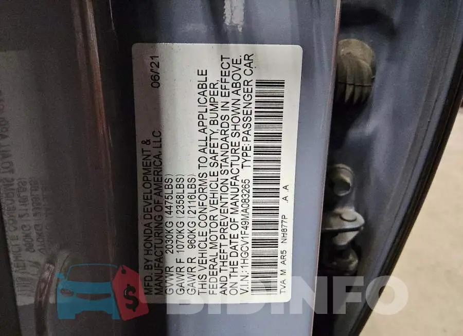 1HGCV1F49MA083265 Photo# 12