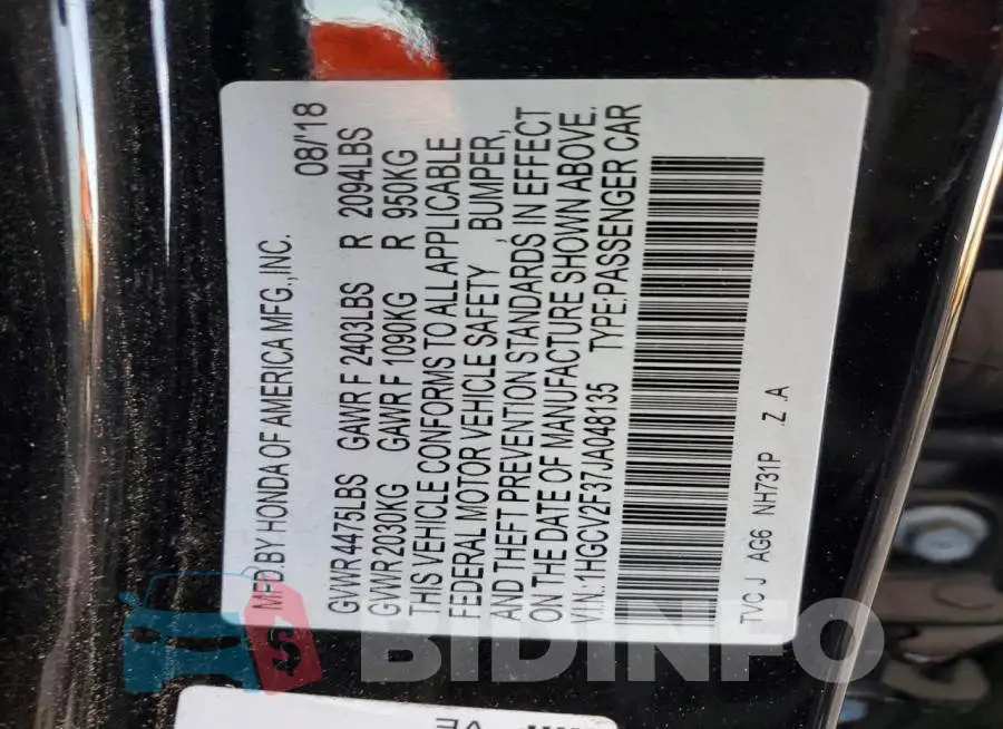 1HGCV2F37JA048135 Photo# 12