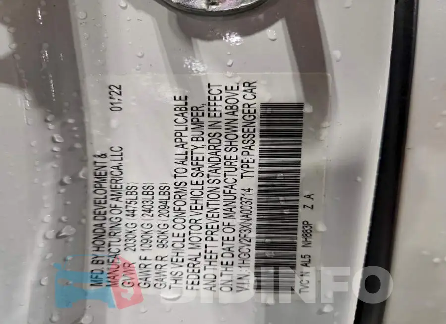 1HGCV2F3XNA003714 Photo# 12