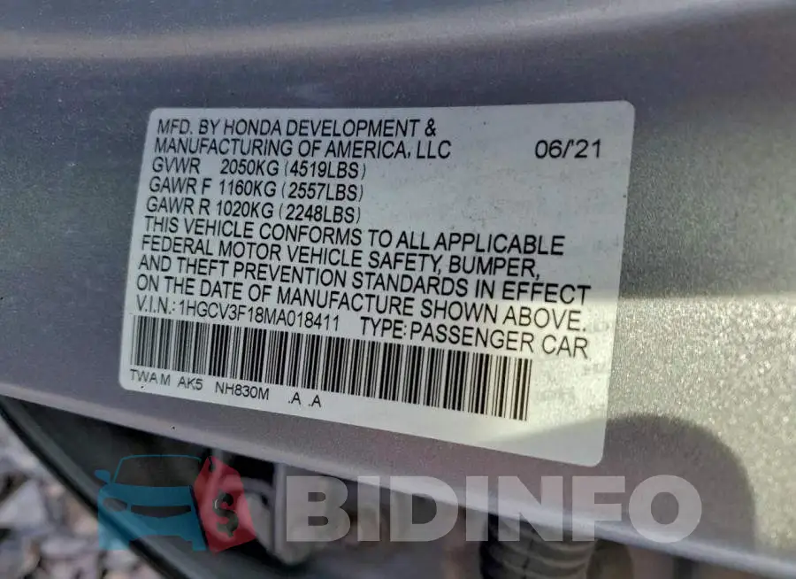 1HGCV3F18MA018411 Photo# 12