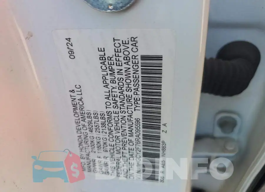 1HGCY2F76RA095596 Photo# 12