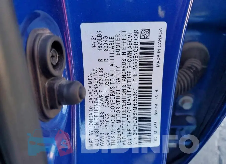 2HGFC2F67MH558987 Photo# 12