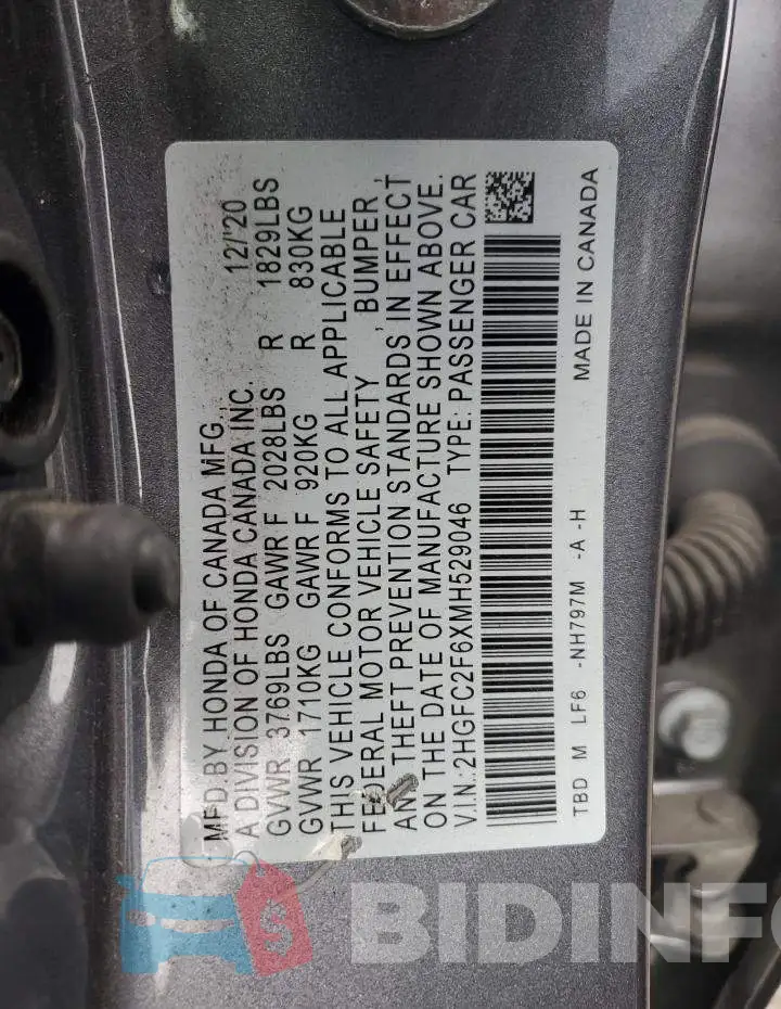 2HGFC2F6XMH529046 Photo# 13