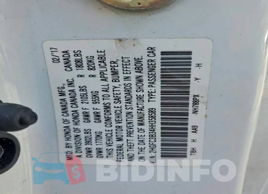 2HGFC3B34HH358589 Photo# 13