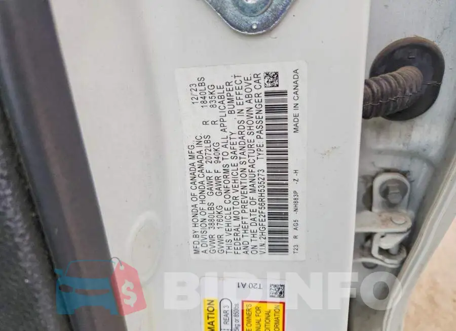 2HGFE2F56RH535273 Photo# 12