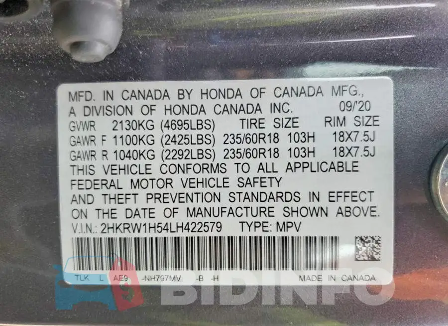 2HKRW1H54LH422579 Photo# 13