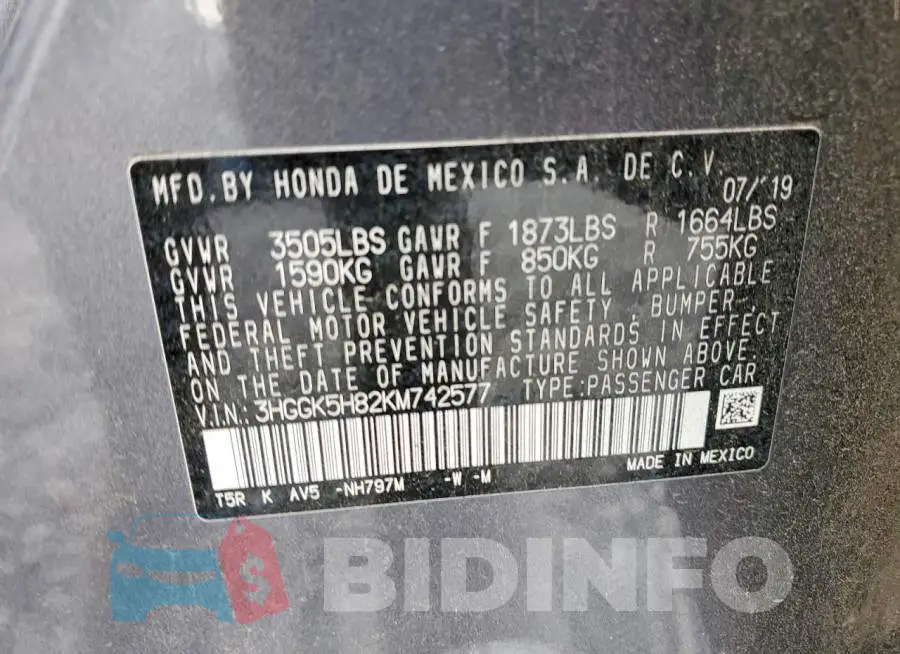 3HGGK5H82KM742577 Photo# 12