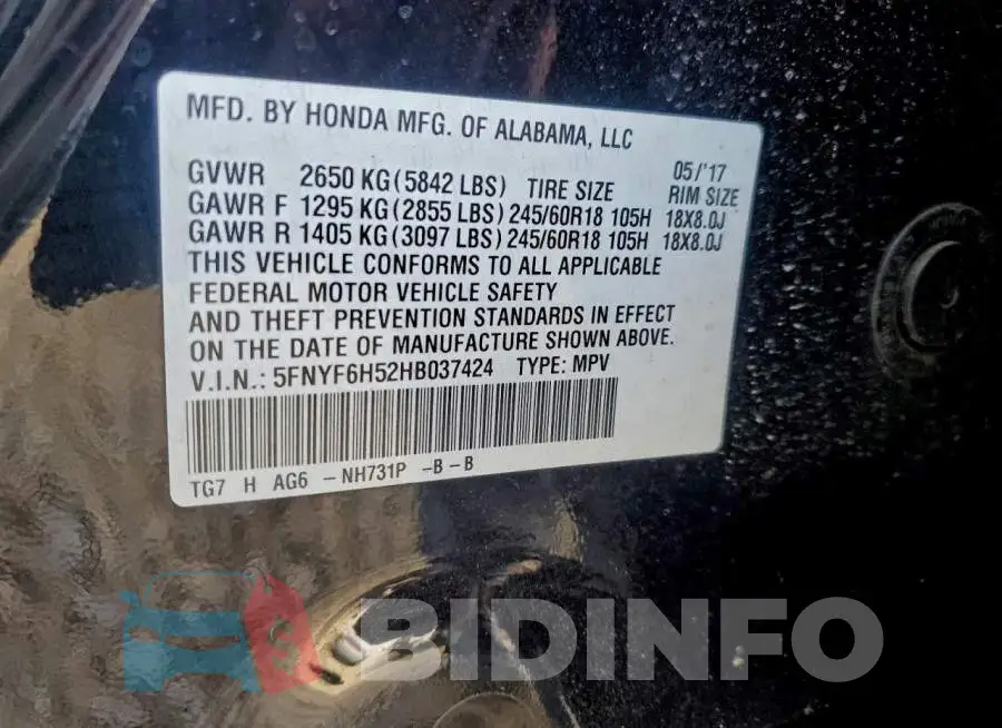 5FNYF6H52HB037424 Photo# 13