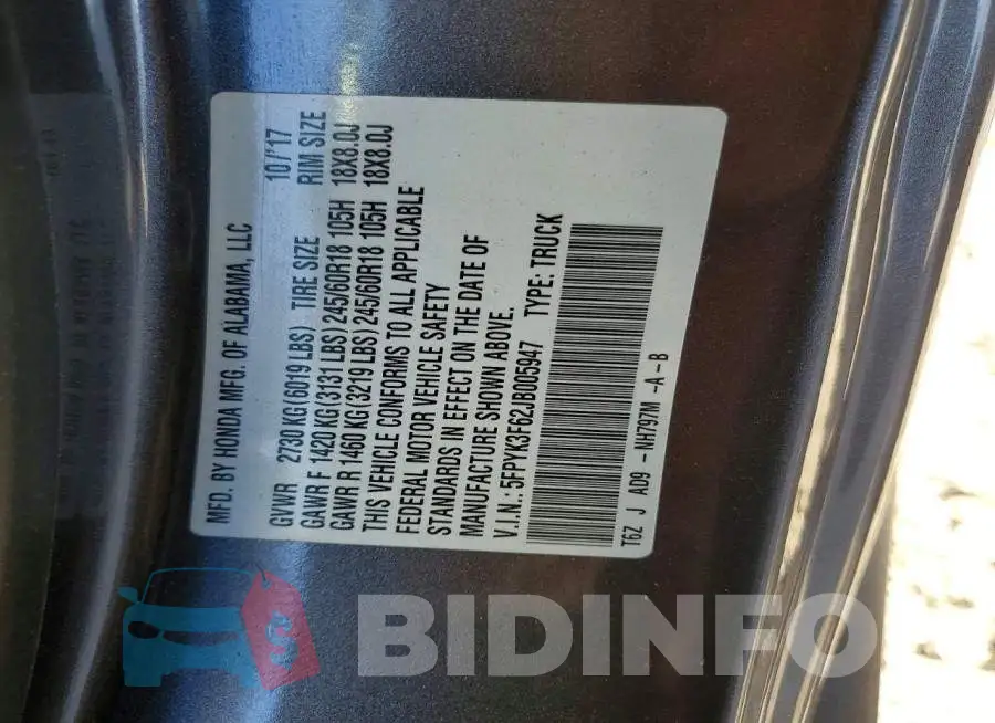 5FPYK3F62JB005947 Photo# 12