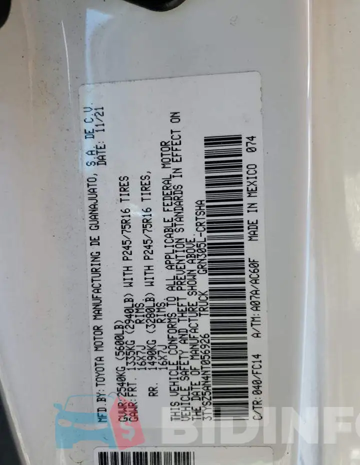 3TYSZ5AN4NT056926 Photo# 12