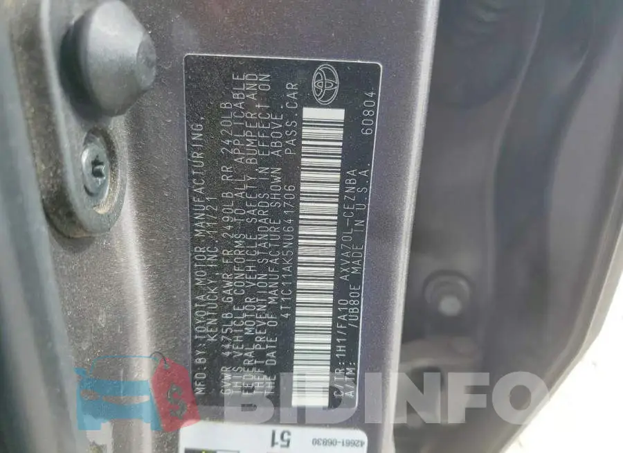 4T1C11AK5NU641706 Photo# 13
