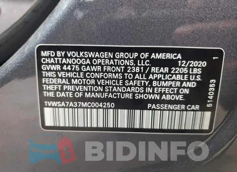 1VWSA7A37MC004250 Photo# 12