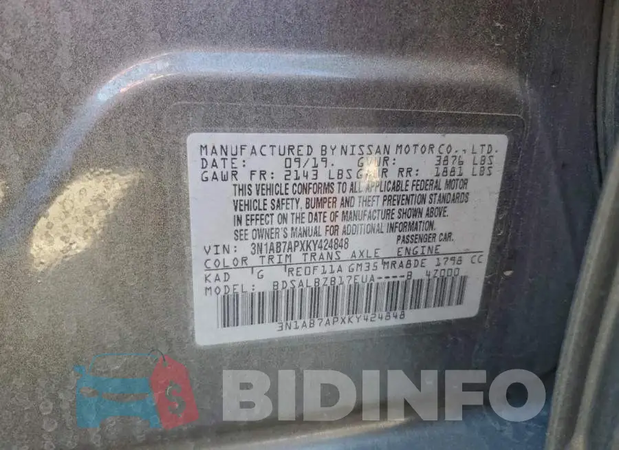 3N1AB7APXKY424848 Photo# 12