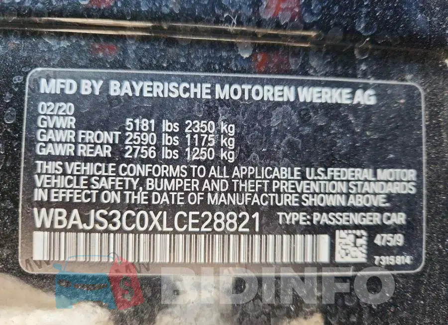 WBAJS3C0XLCE28821 Photo# 12